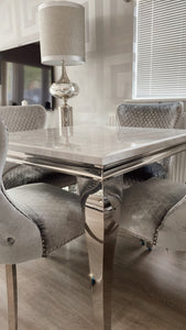 1.0m Louis White Marble & Stainless Steel Dining Table + 4 Winged Chairs