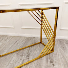 Load image into Gallery viewer, Milano Gold Console Table with Polar White Sintered Top