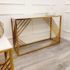 Milano Gold Console Table with Polar White Sintered Top