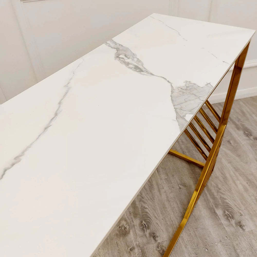 Milano Gold Console Table with Polar White Sintered Top