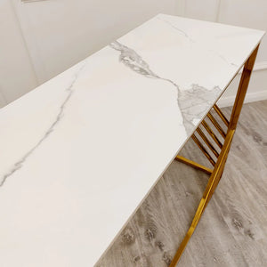 Milano Gold Console Table with Polar White Sintered Top