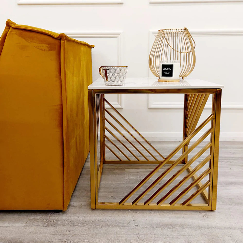 Milano Gold Lamp Table with Polar White Sintered Top
