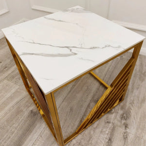 Milano Gold Lamp Table with Polar White Sintered Top