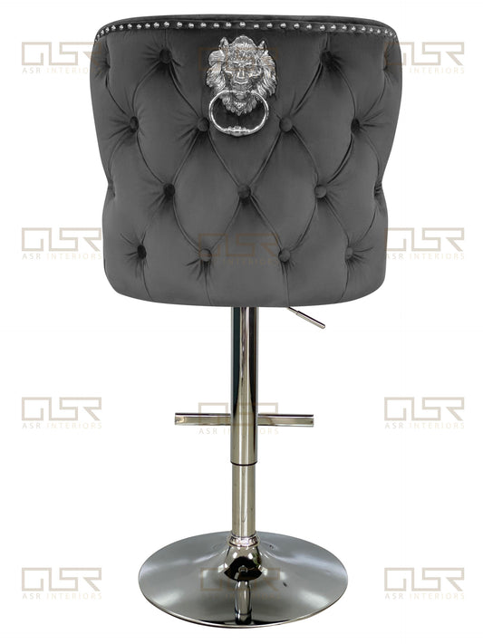 Valentina Grey Velvet Lion Knocker Bar Stool