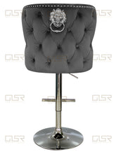 Load image into Gallery viewer, Valentina Grey Velvet Lion Knocker Bar Stool