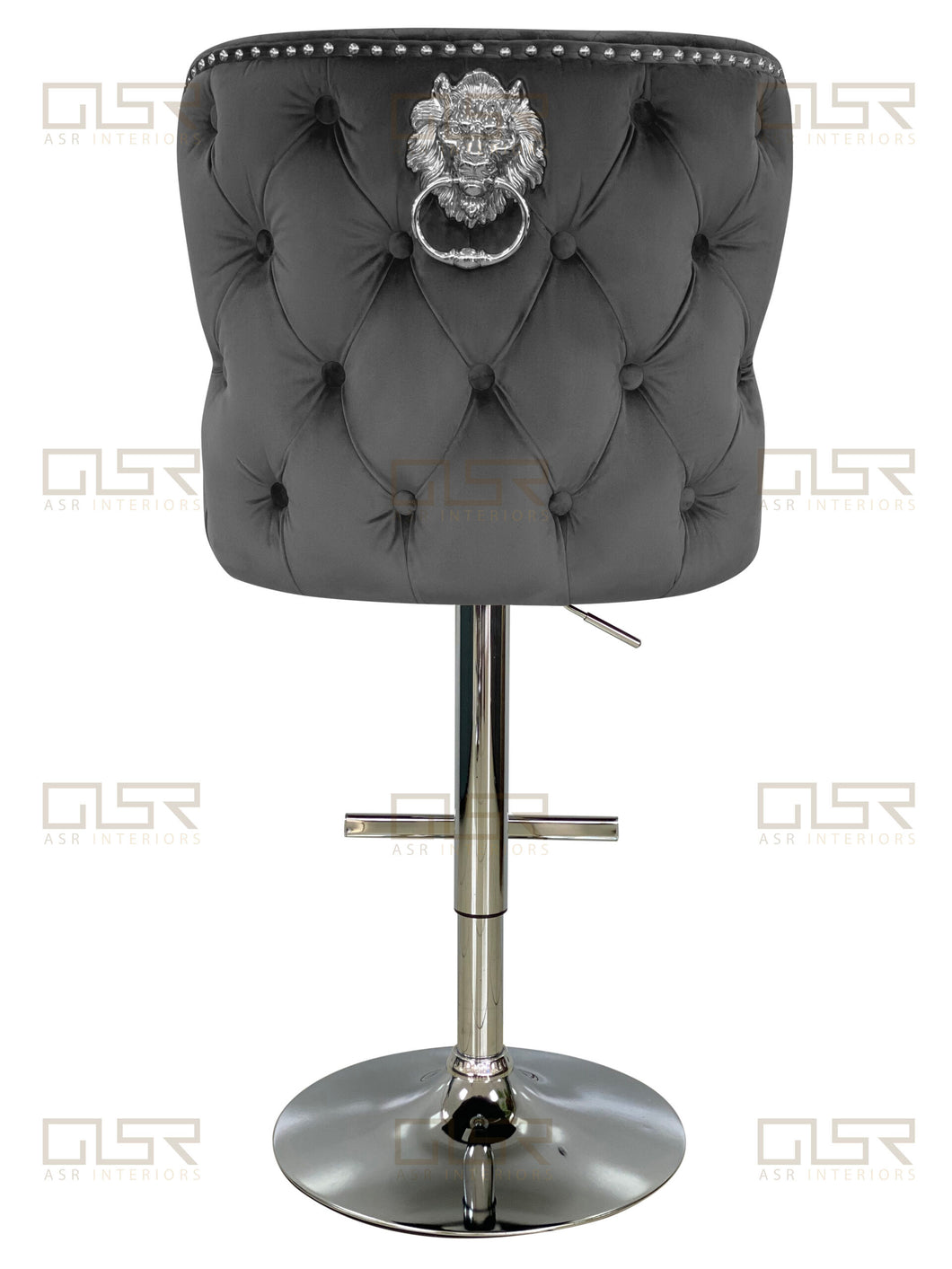 Valentina Grey Velvet Lion Knocker Bar Stool