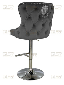 Valentina Grey Velvet Lion Knocker Bar Stool