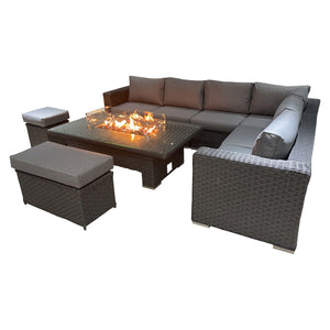 JAMAICA CORNER RISING DINING SET WITH FIRE PIT