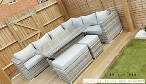Monte Carlo Rattan Wide Corner Sofa With Rising Dining Table Set In Beige