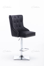 Load image into Gallery viewer, Chelsea Quilted French Velvet Back Lion Head Knocker Chrome Base Stools - BLACK