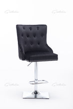 Load image into Gallery viewer, Chelsea Quilted French Velvet Back Lion Head Knocker Chrome Base Stools - BLACK