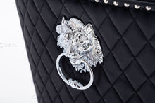 Load image into Gallery viewer, Chelsea Quilted French Velvet Back Lion Head Knocker Chrome Base Stools - BLACK