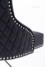 Load image into Gallery viewer, Chelsea Quilted French Velvet Back Lion Head Knocker Chrome Base Stools - BLACK