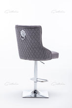 Load image into Gallery viewer, Chelsea Quilted French Velvet Lion Head Knocker Chrome Base Stools - DARK GREY