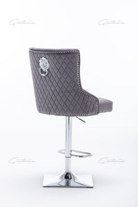 Chelsea Quilted French Velvet Lion Head Knocker Chrome Base Stools - DARK GREY
