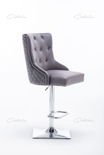Load image into Gallery viewer, Chelsea Quilted French Velvet Lion Head Knocker Chrome Base Stools - DARK GREY