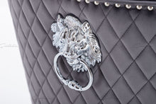 Load image into Gallery viewer, Chelsea Quilted French Velvet Lion Head Knocker Chrome Base Stools - DARK GREY