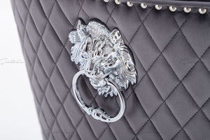 Chelsea Quilted French Velvet Lion Head Knocker Chrome Base Stools - DARK GREY