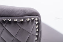Load image into Gallery viewer, Chelsea Quilted French Velvet Lion Head Knocker Chrome Base Stools - DARK GREY