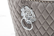 Load image into Gallery viewer, Chelsea Quilted French Velvet Lion Head Knocker Chrome Base Stools - LIGHT GREY