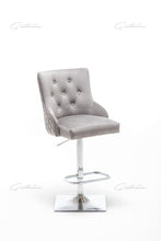 Load image into Gallery viewer, Chelsea Quilted French Velvet Lion Head Knocker Chrome Base Stools - LIGHT GREY