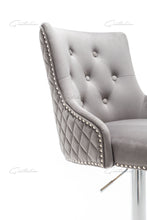 Load image into Gallery viewer, Chelsea Quilted French Velvet Lion Head Knocker Chrome Base Stools - LIGHT GREY
