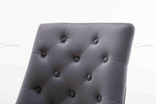 Load image into Gallery viewer, Cheslea Quilted French Velvet Wing Back Lion Head Knocker Chrome Leg Dining Chair - DARK GREY