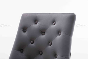 Cheslea Quilted French Velvet Wing Back Lion Head Knocker Chrome Leg Dining Chair - DARK GREY