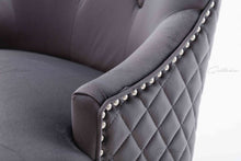 Load image into Gallery viewer, Cheslea Quilted French Velvet Wing Back Lion Head Knocker Chrome Leg Dining Chair - DARK GREY