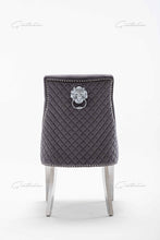 Load image into Gallery viewer, Cheslea Quilted French Velvet Wing Back Lion Head Knocker Chrome Leg Dining Chair - DARK GREY