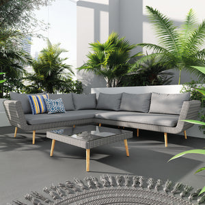 Chicago Contemporary Rattan Corner Sofa with Coffee Table/Footstool