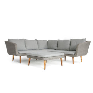 Chicago Contemporary Rattan Corner Sofa with Coffee Table/Footstool