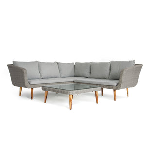 Chicago Contemporary Rattan Corner Sofa with Coffee Table/Footstool