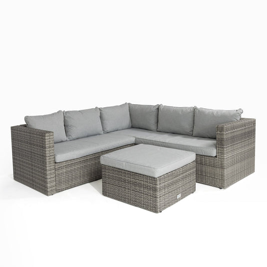 Florida Corner Sofa with Large Stool in Grey Rattan