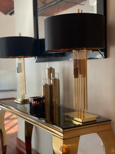 Load image into Gallery viewer, Louis Black Glass &amp; Gold Legs Console Table 140cm x 40cm x 75cm