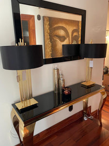 Louis Black Glass & Gold Legs Console Table 140cm x 40cm x 75cm