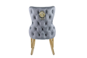 Giselle Grey Gold Lion Knocker Dining Chair