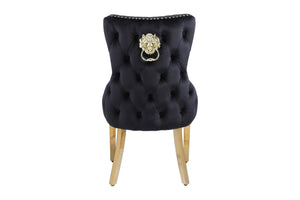Giselle Black Gold Lion Knocker Dining Chair