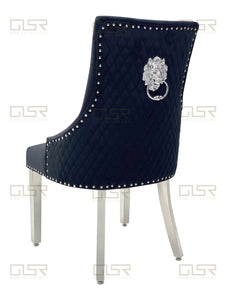 Chelsea Black Velvet Lion Knocker Dining Chair