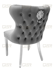 Valentina Grey Velvet Lion Knocker Dining Chair