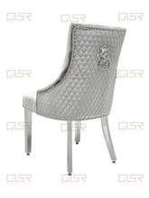 Load image into Gallery viewer, Chelsea Silver Velvet Lion Knocker Dining Chair