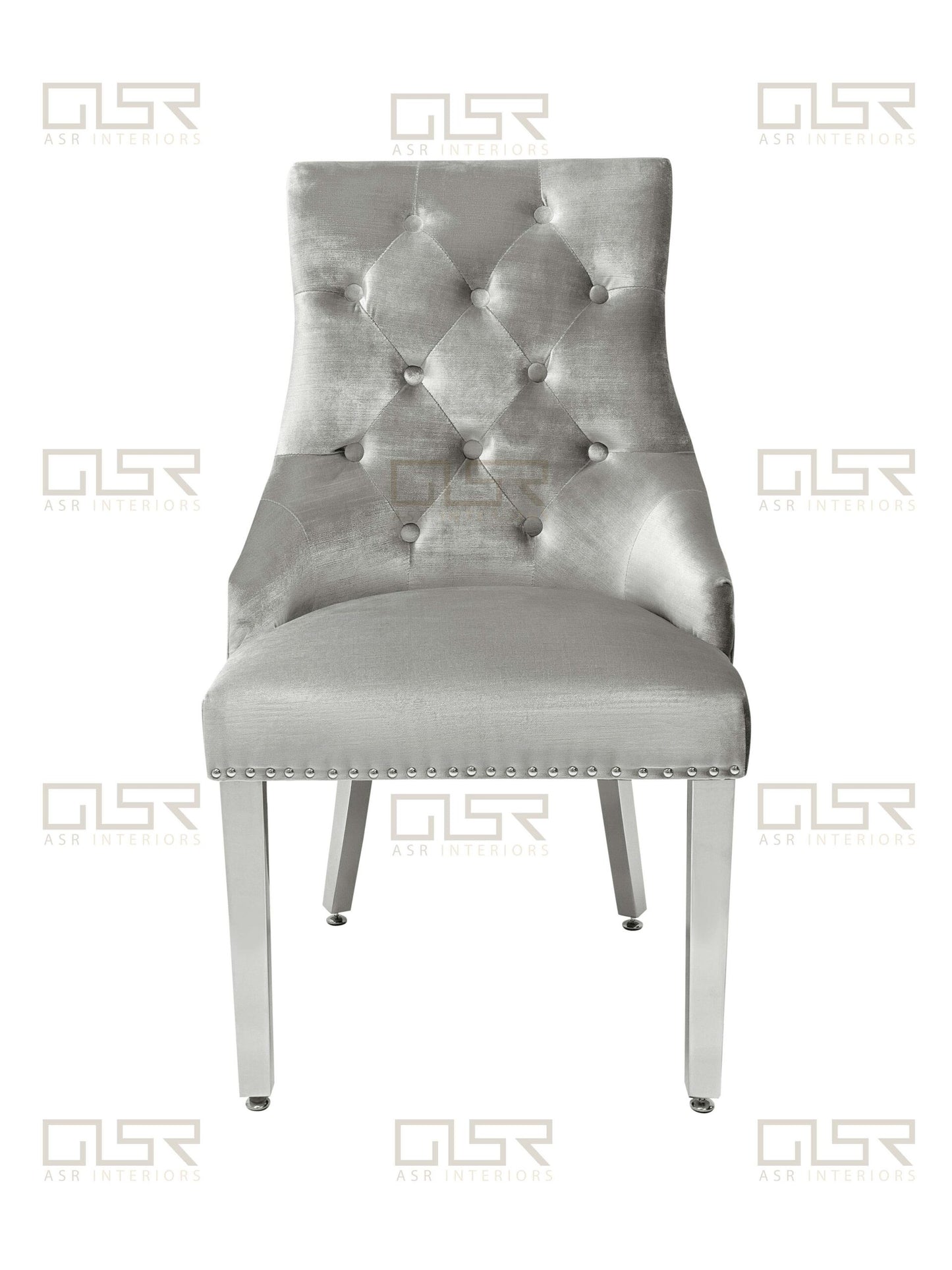 Chelsea Silver Velvet Lion Knocker Dining Chair