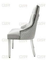 Load image into Gallery viewer, Chelsea Silver Velvet Lion Knocker Dining Chair
