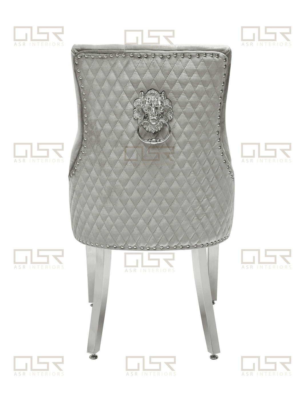 Chelsea Silver Velvet Lion Knocker Dining Chair