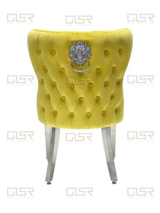 Valentina Mustard Velvet Lion Knocker Dining Chair
