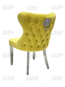 Valentina Mustard Velvet Lion Knocker Dining Chair