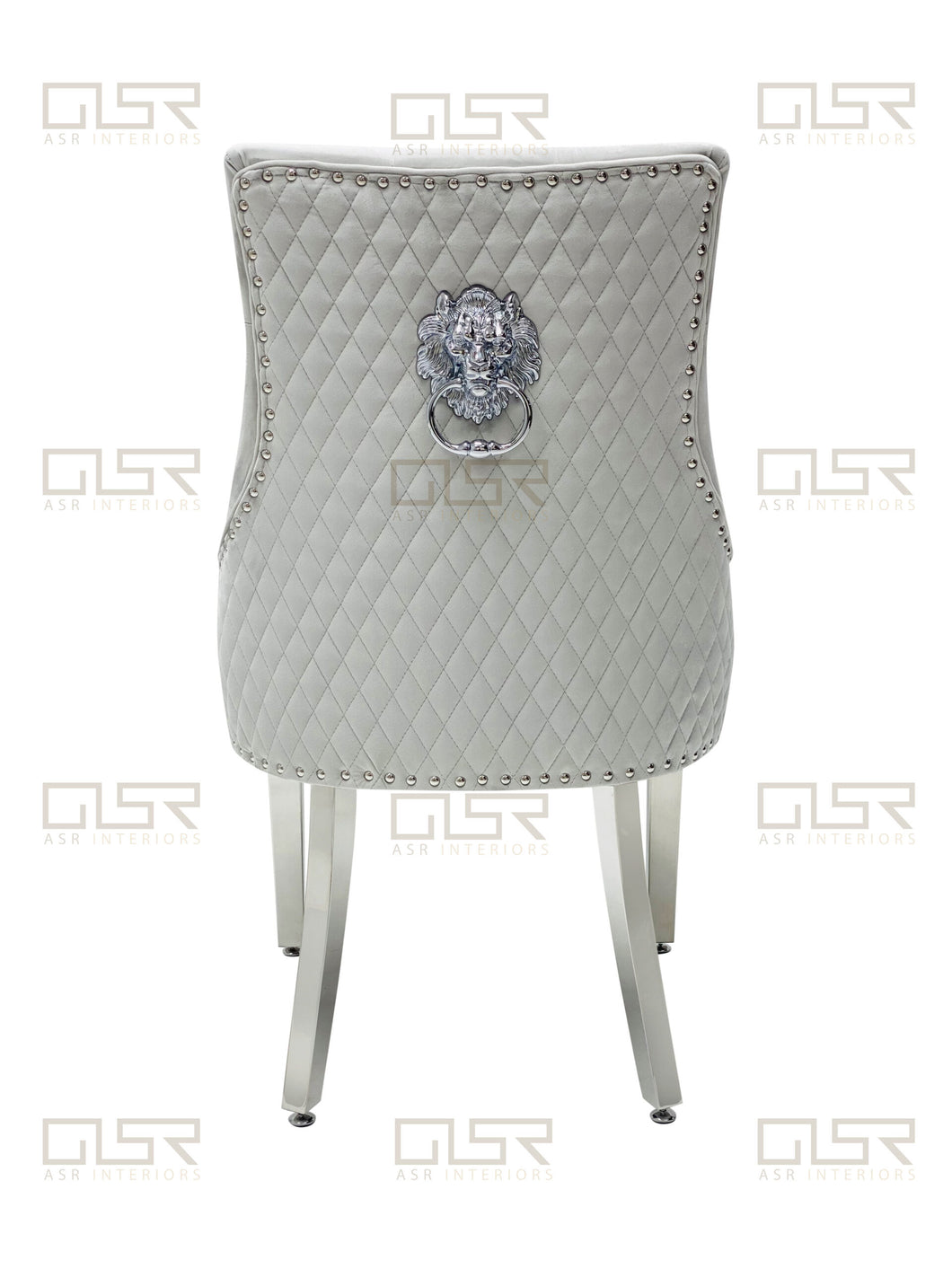 Chelsea Silver Velvet Lion Knocker Dining Chair