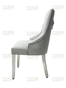 Chelsea Silver Velvet Lion Knocker Dining Chair
