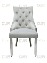 Load image into Gallery viewer, Chelsea Silver Velvet Lion Knocker Dining Chair