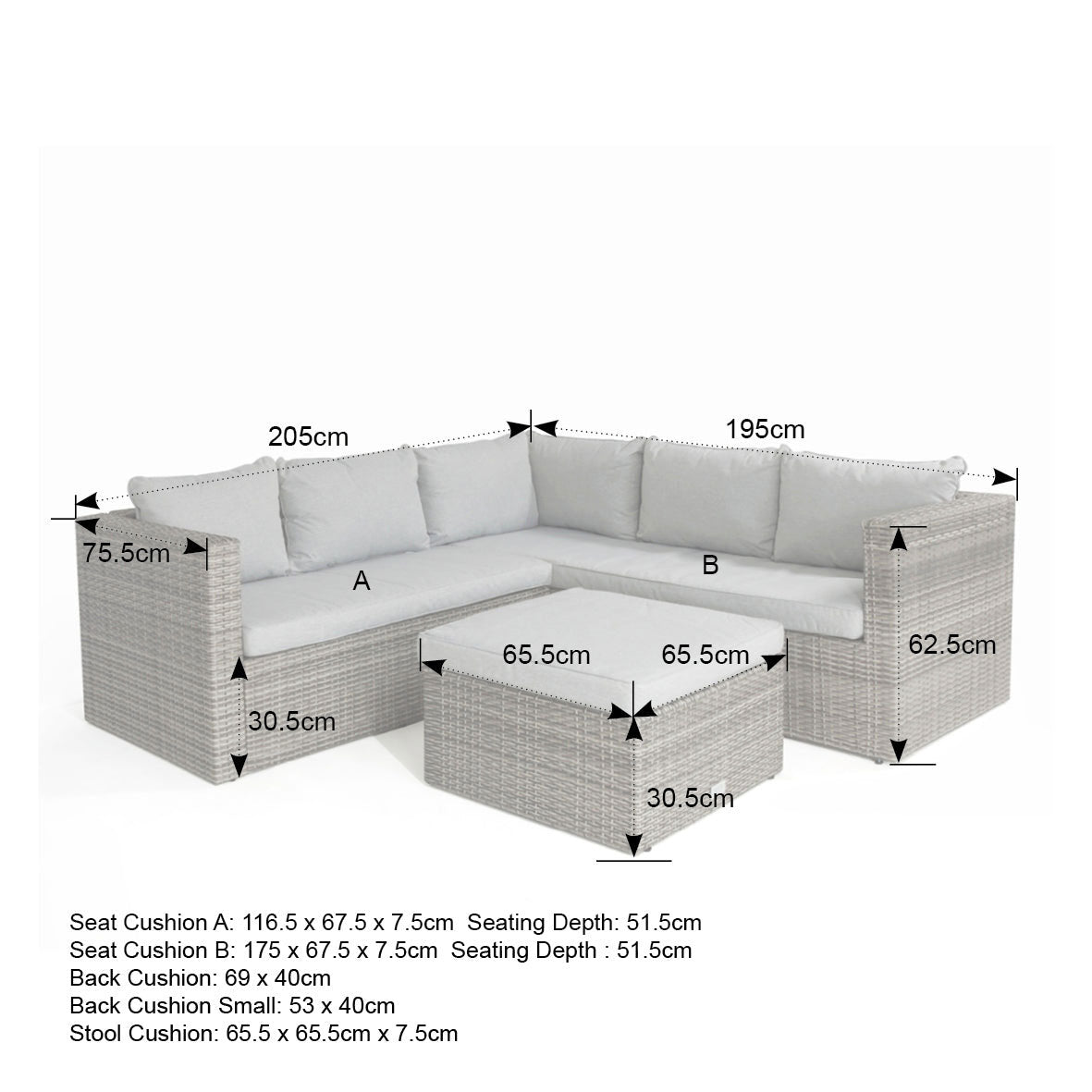 Florida Corner Sofa with Large Stool in Grey Rattan